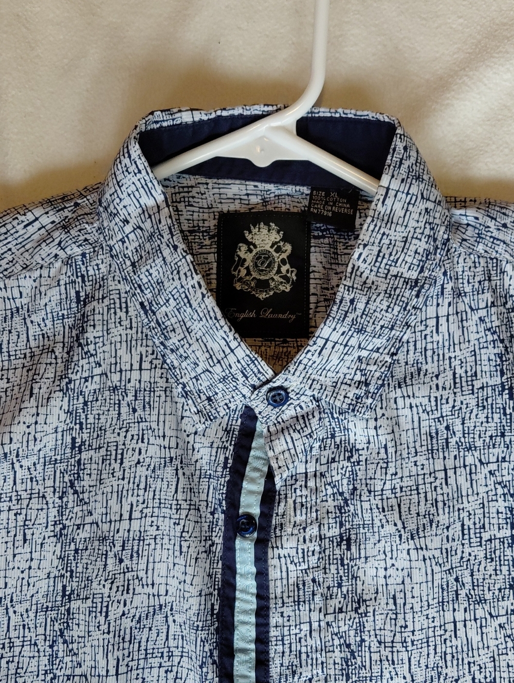 English Laundry Navy and White Textured Print Button-Down Shirt